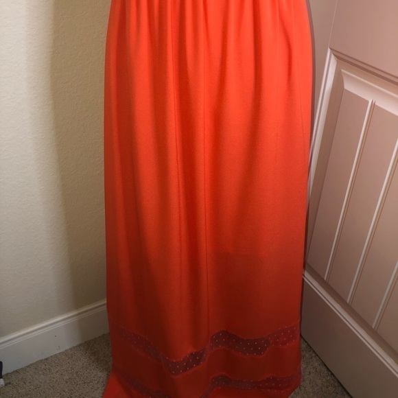 Gianni Bini Adjustable Straps Orange Solid & Sheer Polka Dots Maxi Dress Size 4 - Picture 4 of 8